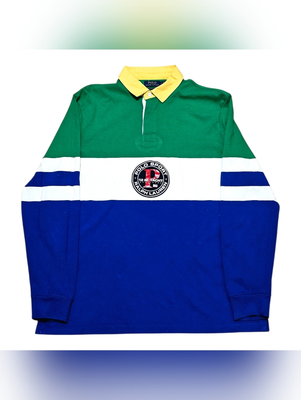 Polo by Ralph Lauren Green and Yellow Colorblock Rugby Polo